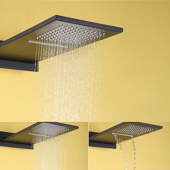 Contemporary Luxury Thermostatic Wall Mounted Waterfall Rain Shower Head & Hand Shower System in matte black Finish window image