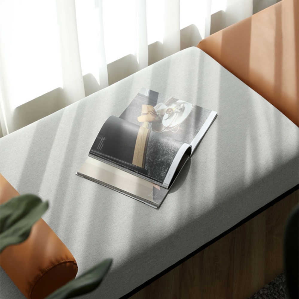 Modern Rectangular Ottoman Grey&Brown PU Leather and Cotton Upholstered Bench window image