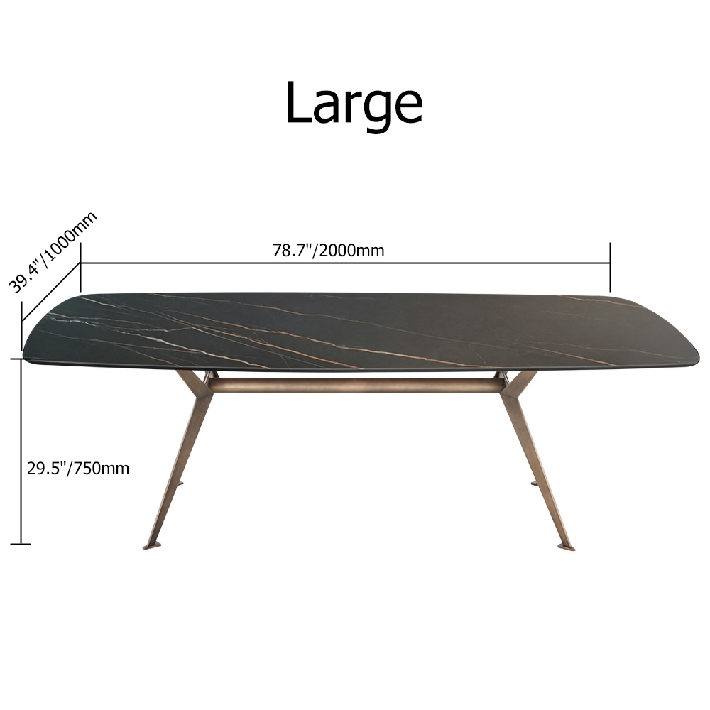 Table de Salle à Manger Moderne Rectangulaire en Faux Marbre Noir Base en Laiton Antique image de fenêtre