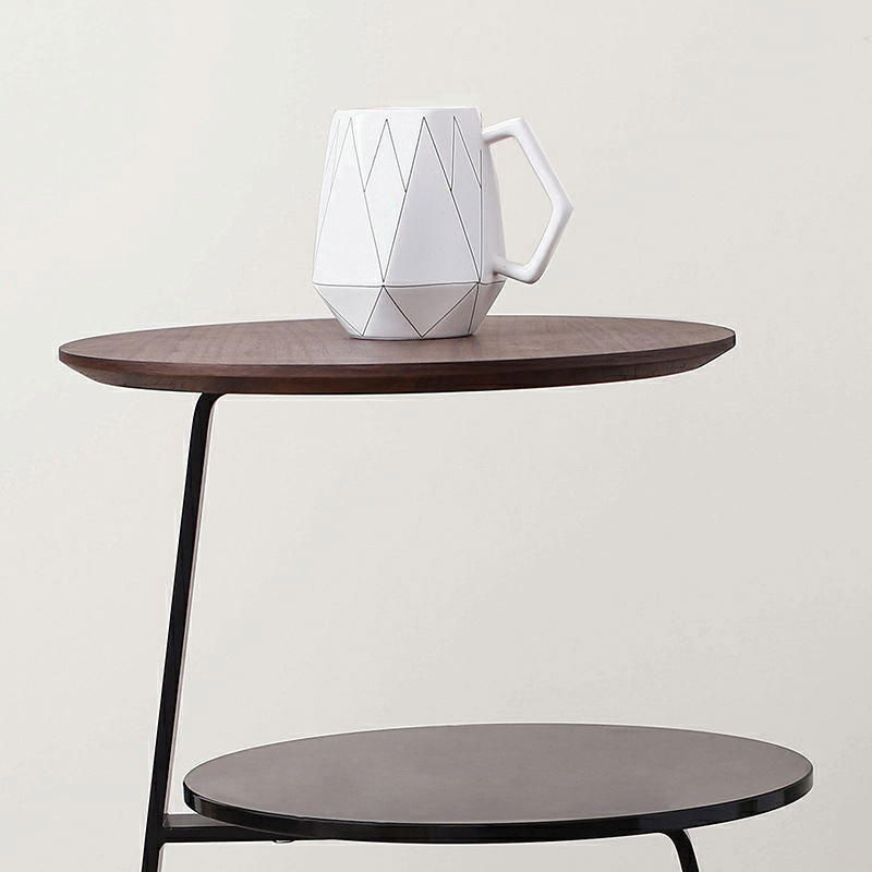 Contemporary Minimalist 3-Tier Side Table Round Walnut Side Table Tempered Glass Side Table with Shelf window image