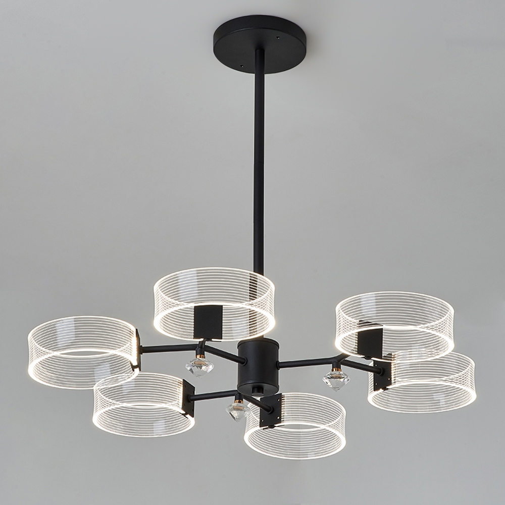 Modern Acrylic LED Chandelier Pendant Lighting 6 Light Black Metal window image