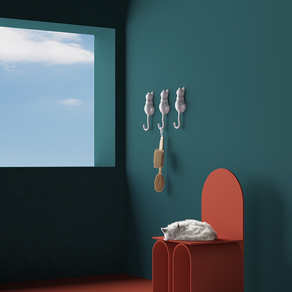 Modern Cat Sculpture Wall Mounted Coat Stand Set of 5 window image