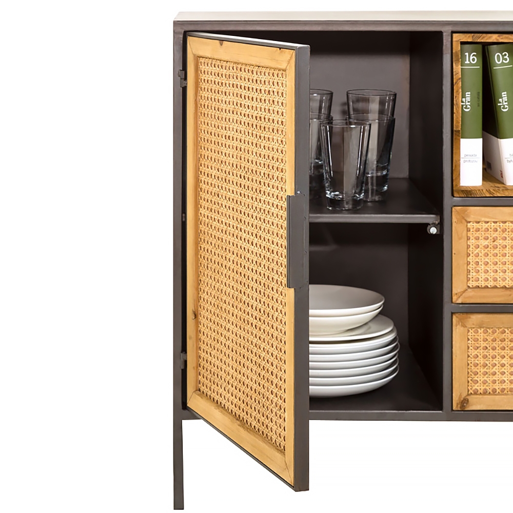 1200mm Rattan Sideboard Buffet with 4 Drawers & 1 Door Kitchen Cabinet of Drawers window image