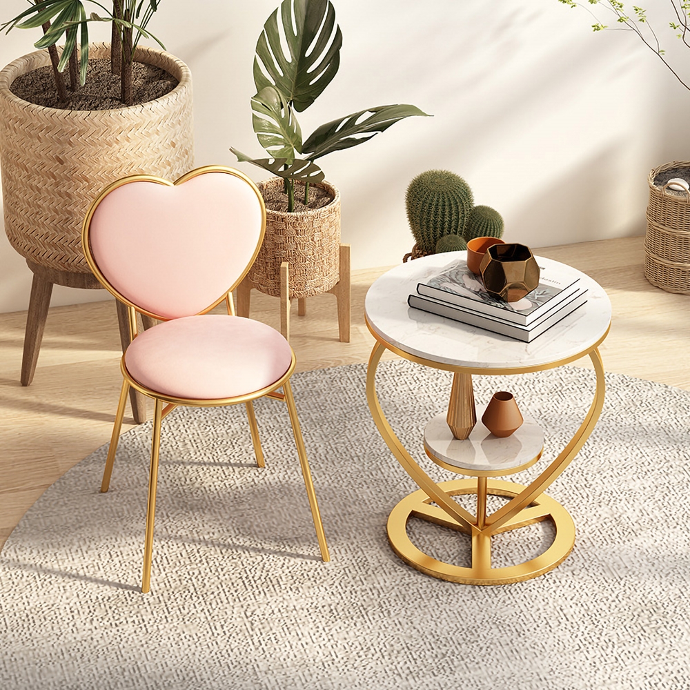 Round Side Table 2-Tiered with Storage Shelf Modern Metal End Table window image