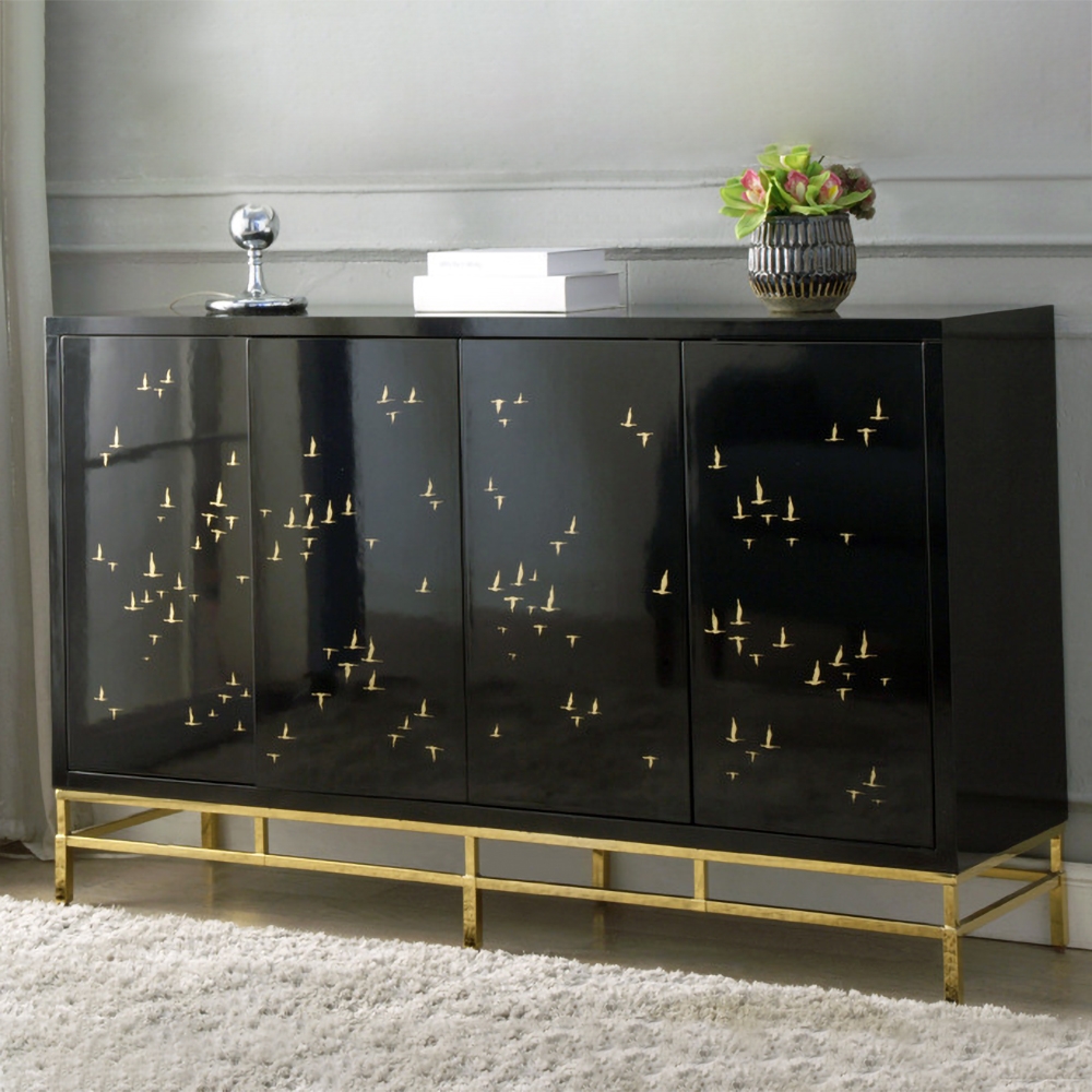1500mm Modern Sideboard Black Buffet with 4 Doors 4 Shelves in Gold window image