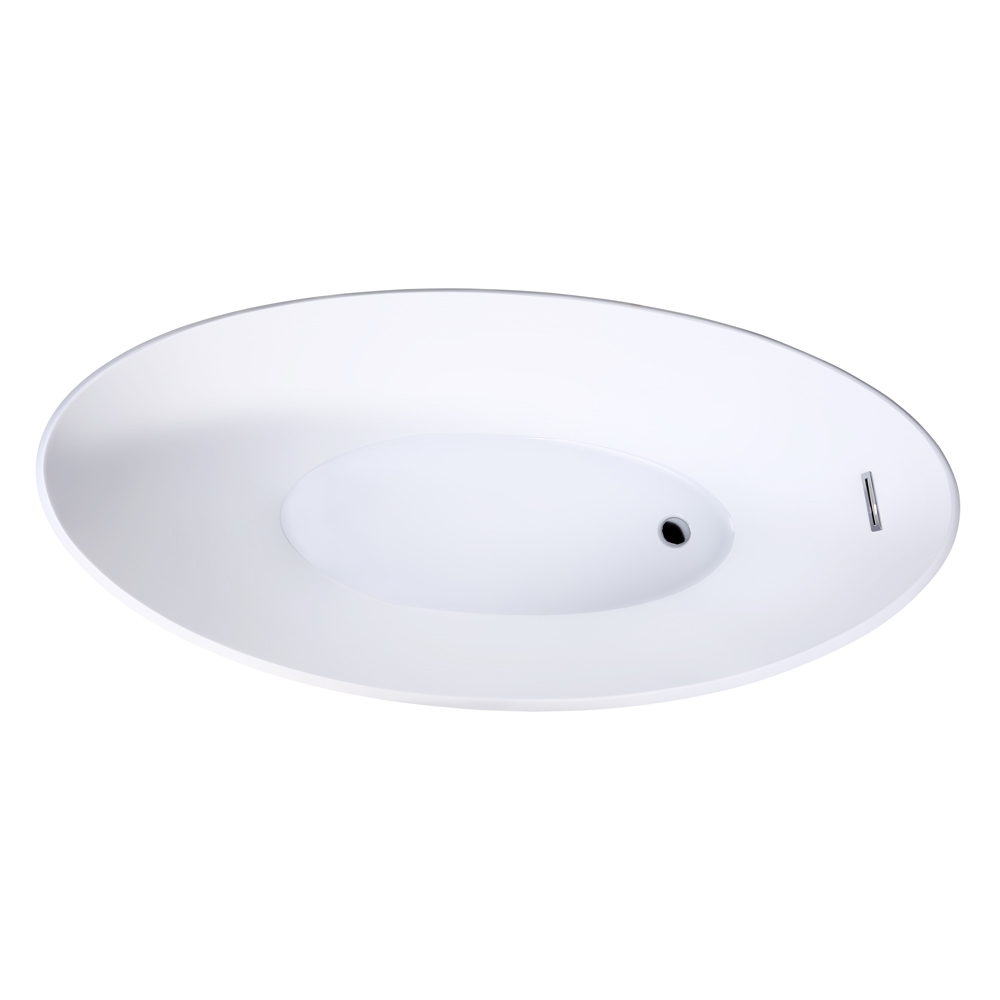 67" White Oval Freestanding Soaking Bathtub High Gloss Acrylic Reversible Drain & Overflow Chrome window image
