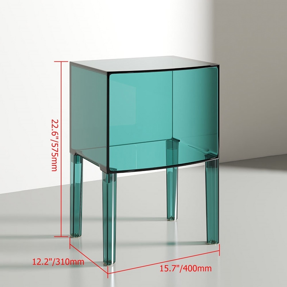 Acrylic Nightstand with Shelf End Table Clear Round Side Table Modern Accent Table-Small window image
