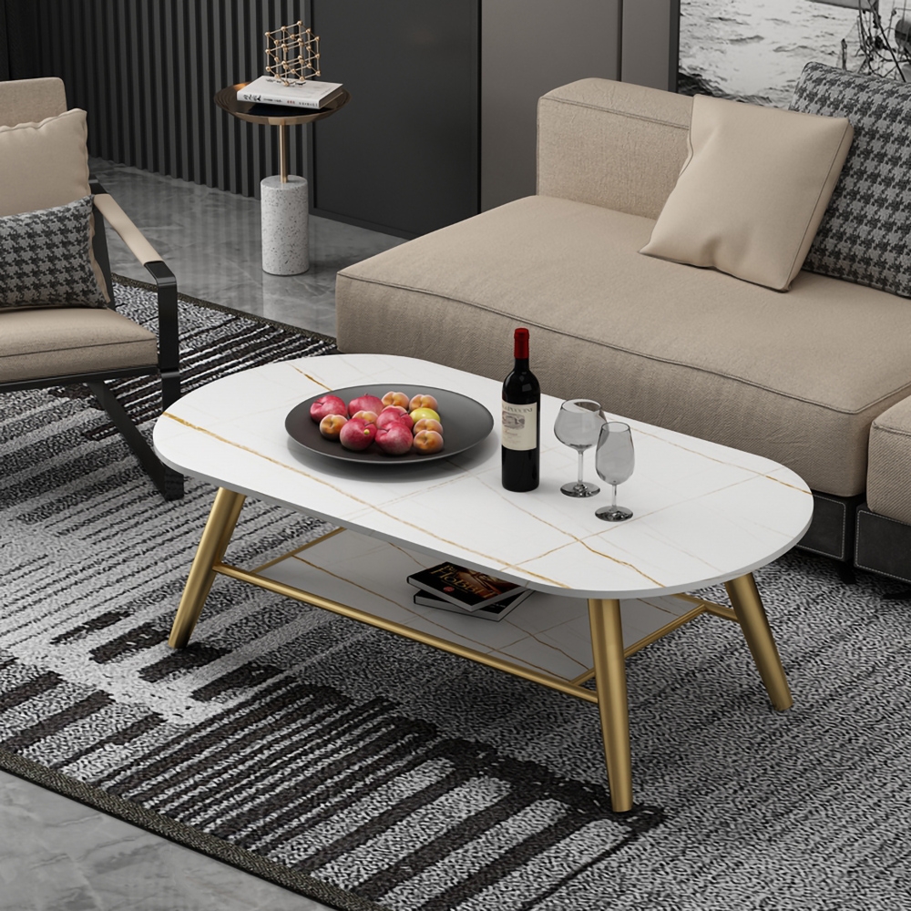 Black Coffee Table with Storage Marble Top Metal Frame window image