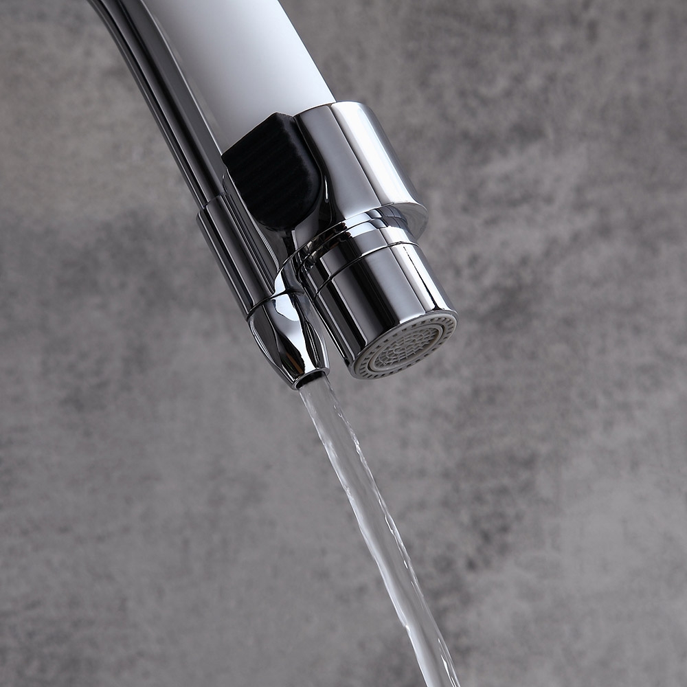 Modern Dual White Pull-Down Spray Filter Water Tap Monobloc Kitchen Tap Double Lever Handles in Chrome Finish window image