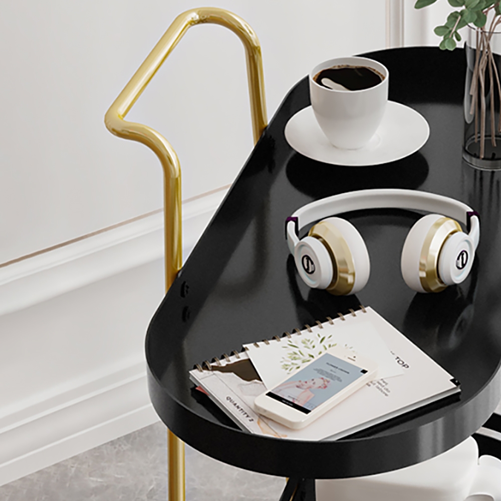 Modern Metal Shelving Freestanding with 2 Shelf & 4 Wheels End Table Black&Gold window image
