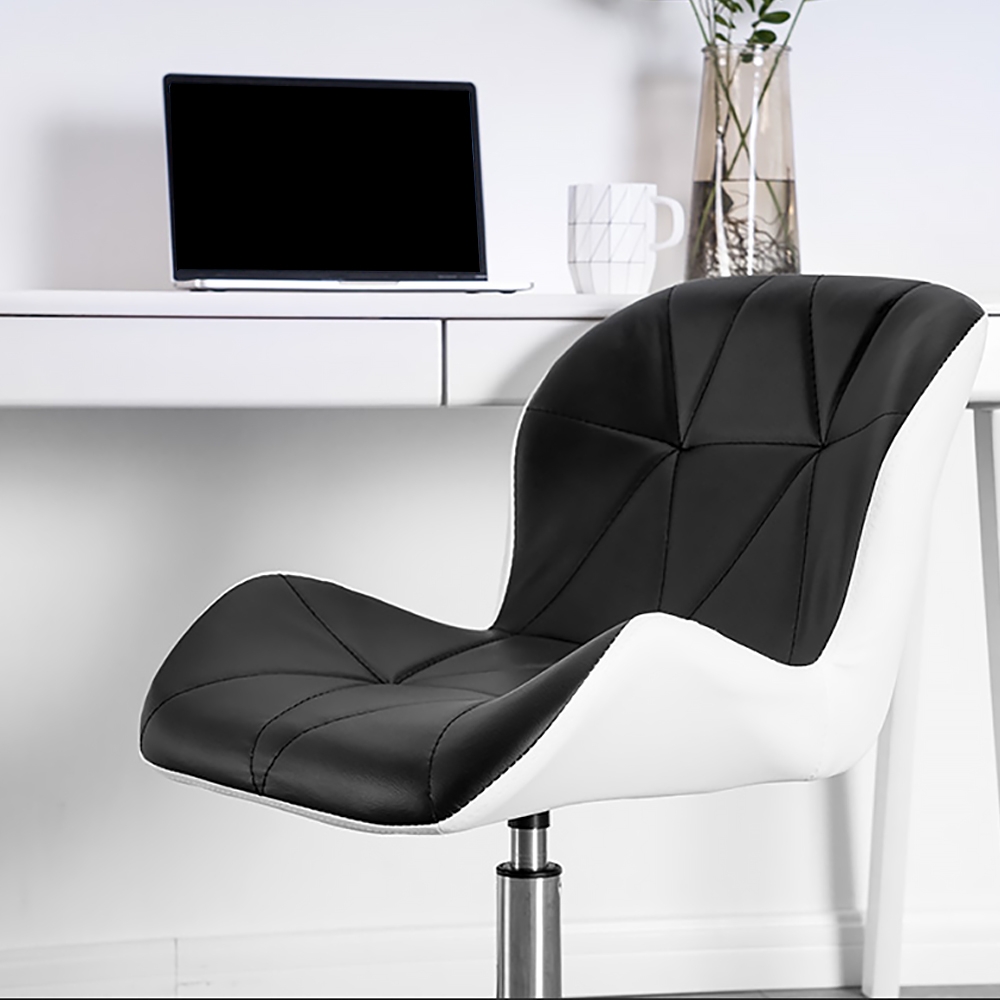 Black PU Leather Task Chair Upholstered Swivel Office Chair Height Adjustable window image
