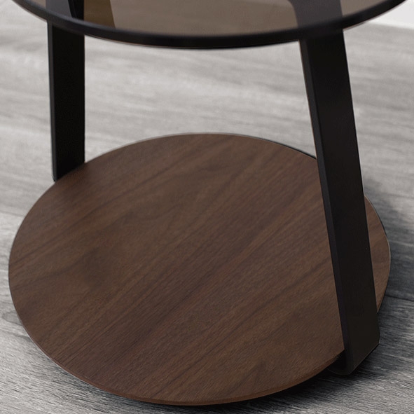 Contemporary Minimalist 3-Tier Side Table Round Walnut Side Table Tempered Glass Side Table with Shelf window image