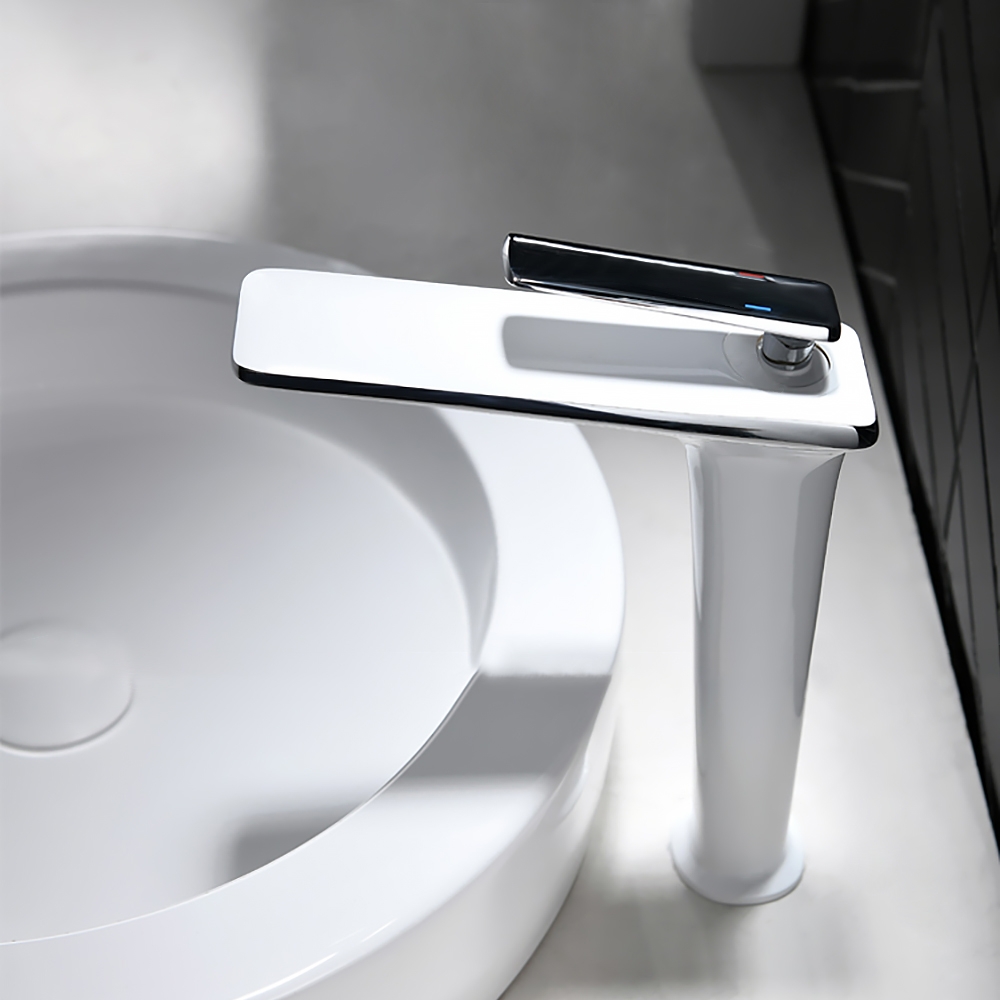 Modern White and Chrome Single Hole Single Handle Brass Vessel Bathroom Sink Faucet window image