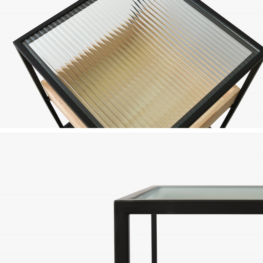 Black Square Side Table with Storage Glass Top End Table window image