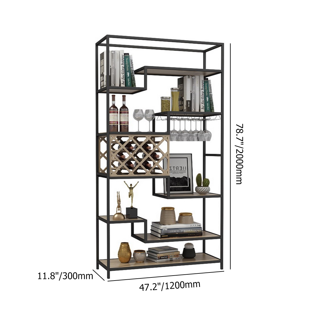 1200mm Modern Metal Shelving with Wine Rack&Wine Glass Rack window image