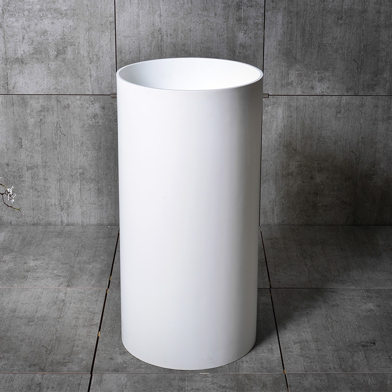 Modern Freestanding Sink Stone Resin Round Pedestal Sink in Matte White for Bathroom window image