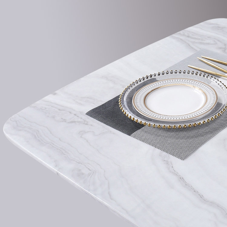 71" Rectangular Faux Marble Dining Table Gold X-Base Stainless Steel with White Marble top window image