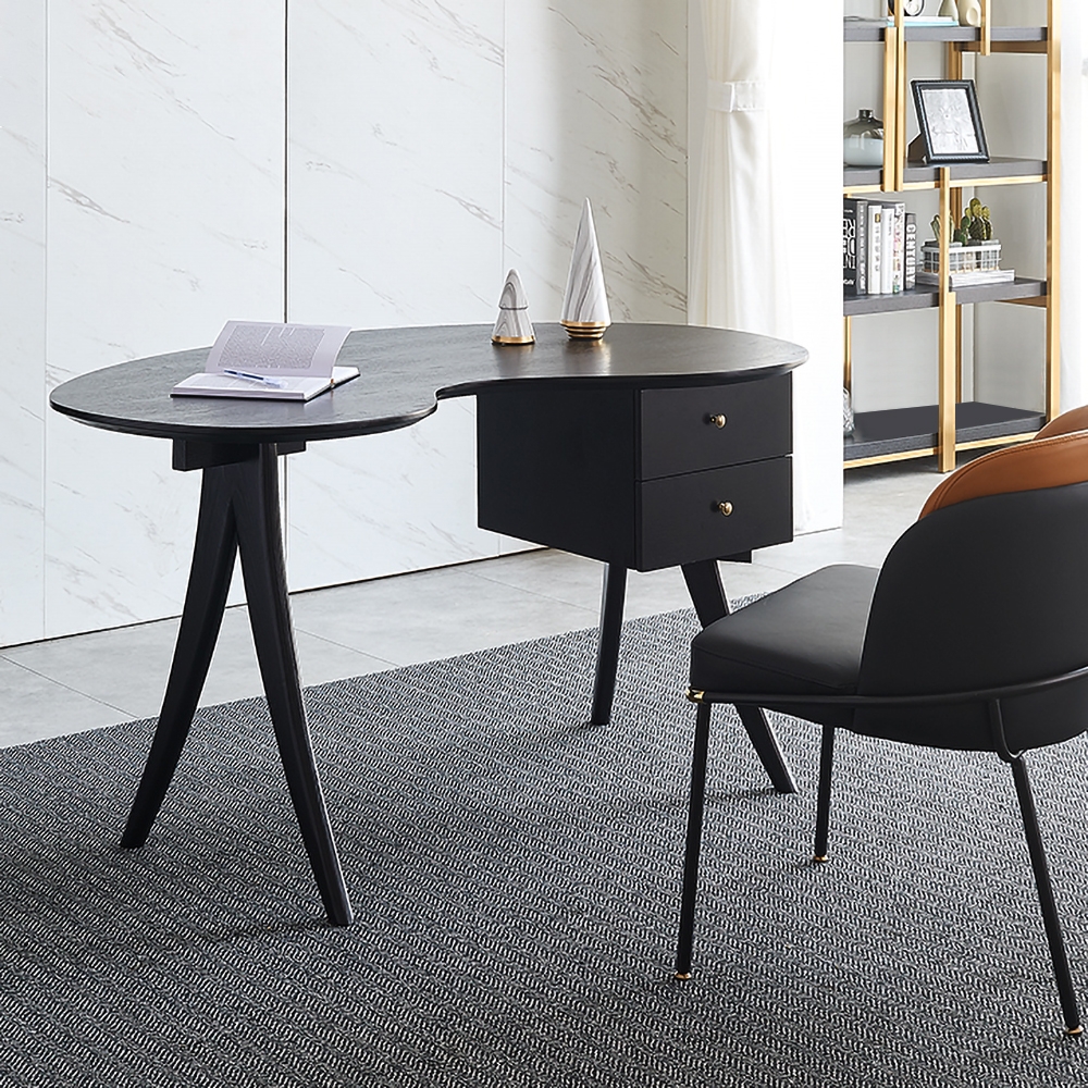 Black Writing Desk with 2-Drawer Modern Computer Desk MDF window image