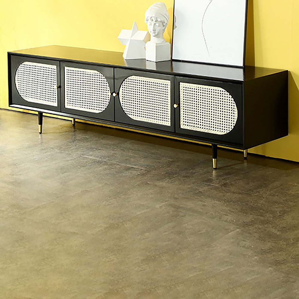 1800mm Solid Wood Rattan TV Stand with 4 Doors Cable Management Nordic Pastoral Style window image