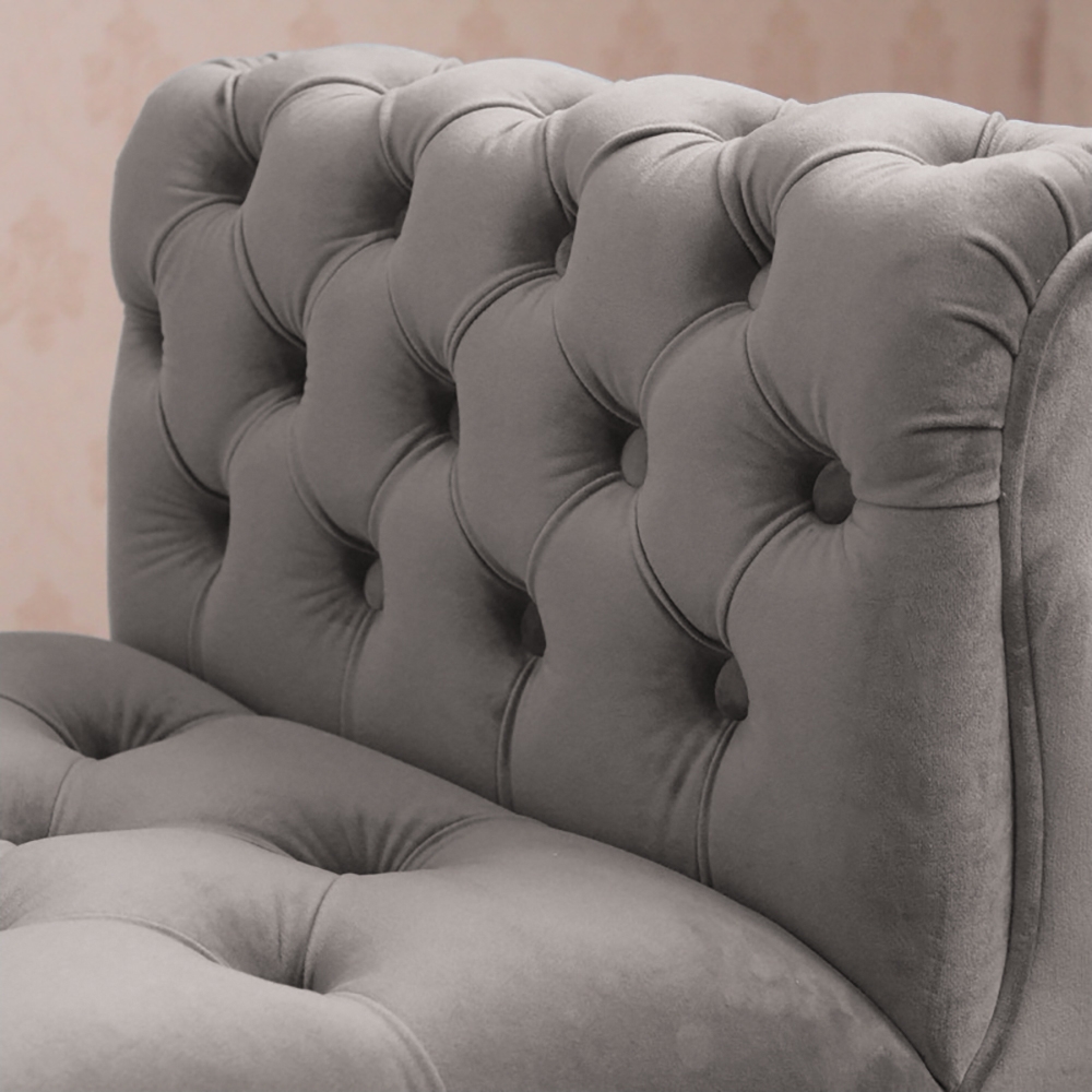 Gray Tufted Bench Velvet Upholstered Bench Ottoman Bench Mid-Century Bench window image