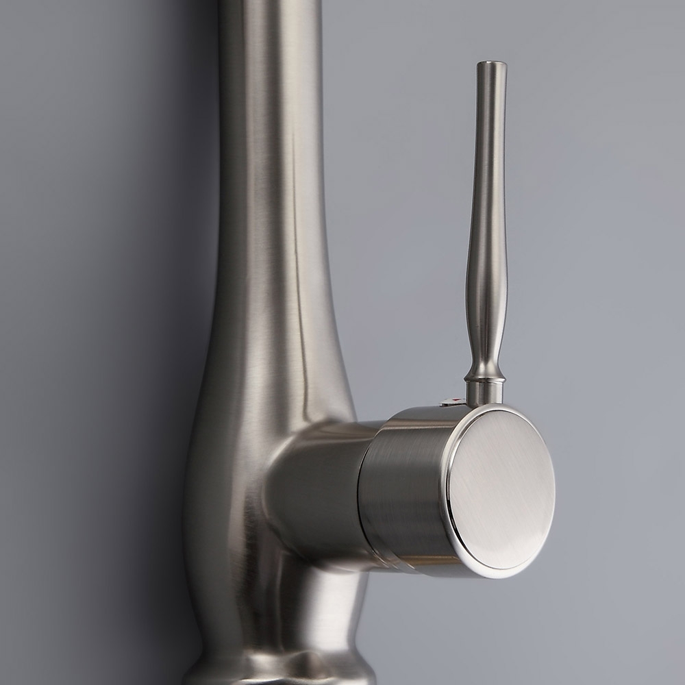 Commercial Dual-Function 1-Lever Pull Down Sprayer Pre-Rinse Kitchen Faucet Brushed Nickel window image