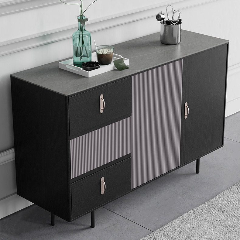 Zwart dressoir buffetkast met 3 lades met plank en vouwdeur Vensterafbeelding