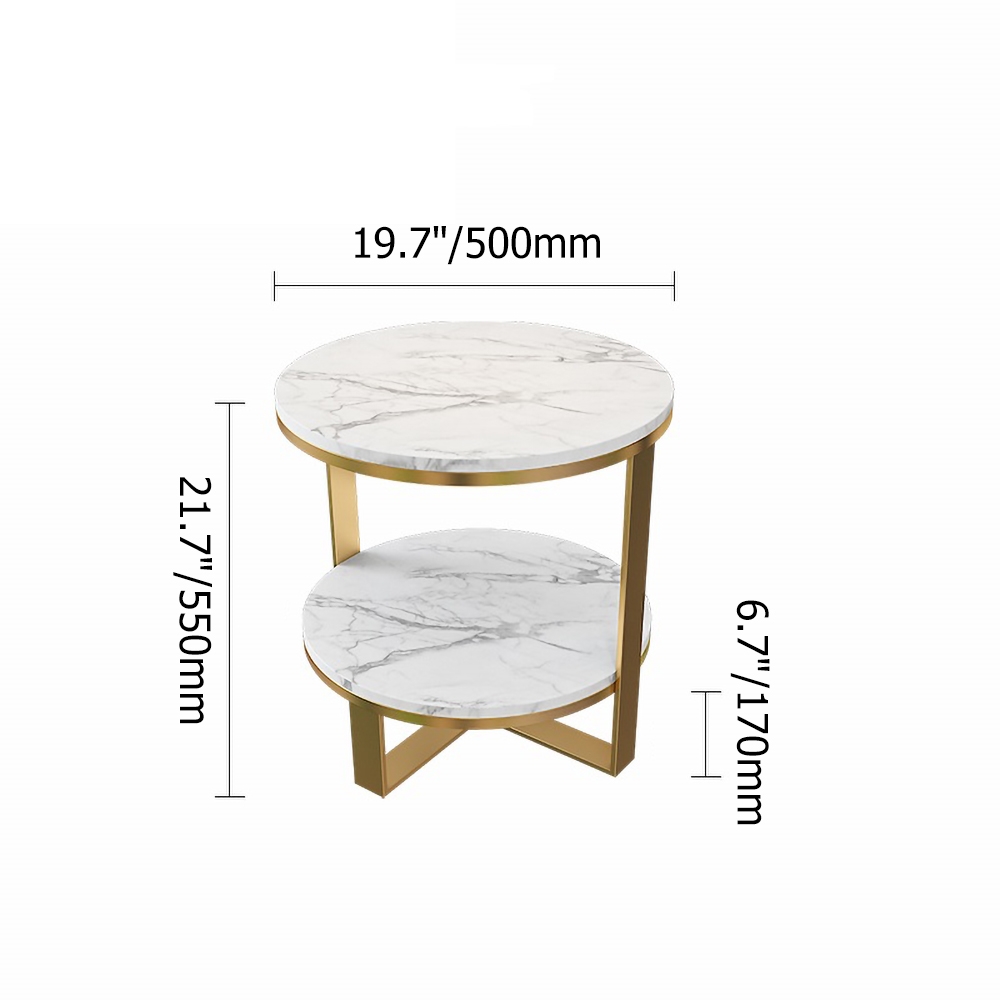 2-Tiered White Round End Table with Shelf Metal Frame window image