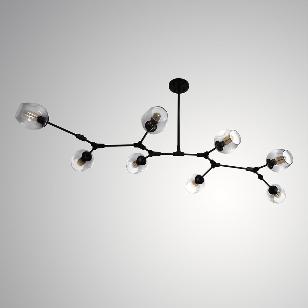 Modern Minimalist Tree Branch Smoky Grey Glass Globe Shade Adjustable Large 8-Light Pendant Light Metal in Black window image