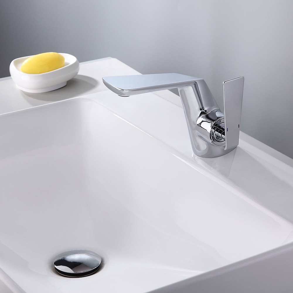 Modern One Hole Single Handle Brass Bathroom Basin Tap in Polished Chrome Solid Brass window image