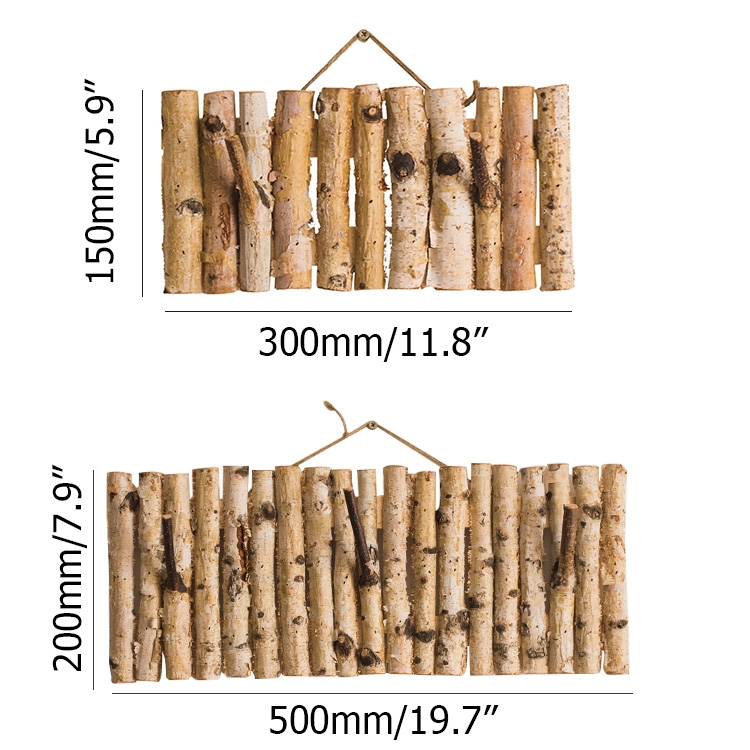 Farmhouse Rustic Rectangular Natural Birch Wood Coat Rack Wall Mounted Hook Rack with 2 Hooks window image