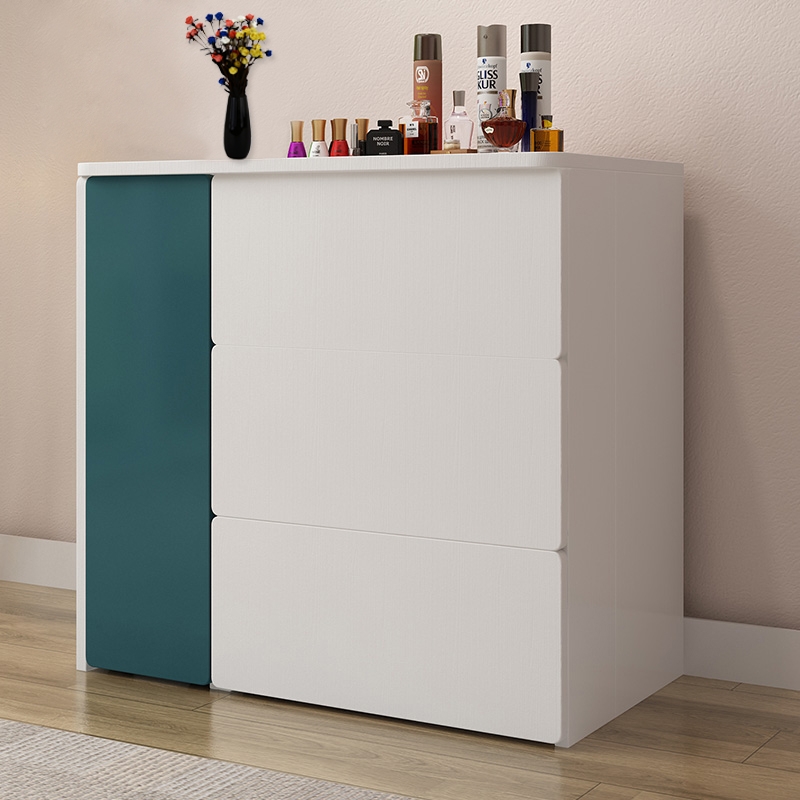 Modern Expandable Vanity Table Multifunctional Vanity Set with Stool And Flip-Top Mirror White & Green window image