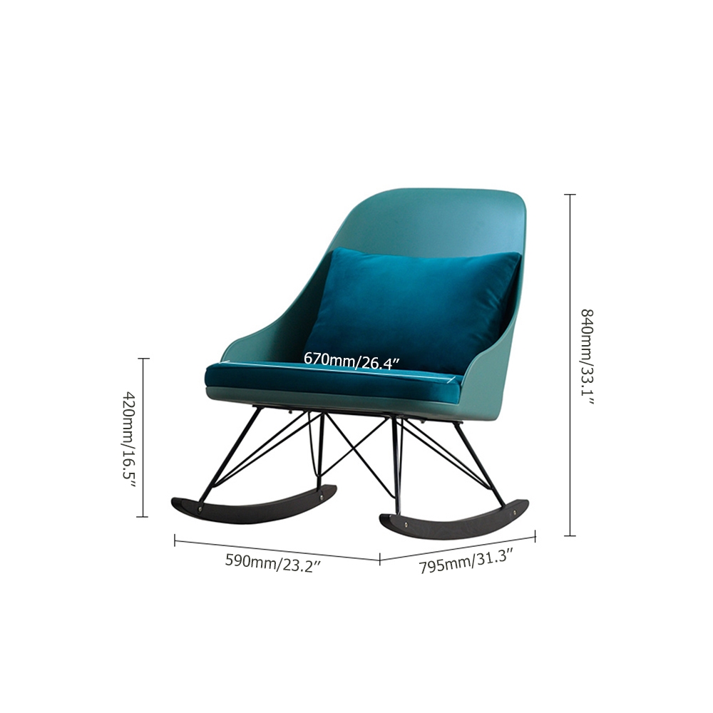 Modern Rocking Chair with Cushion Velvet Upholstered Rocking Chair Blue Armchair