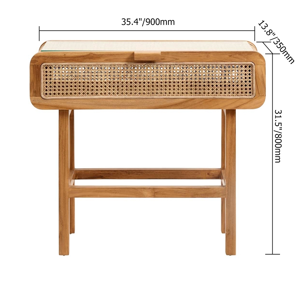 Rustic End Table with Storage Side Table Ash Wood & Rattan window image