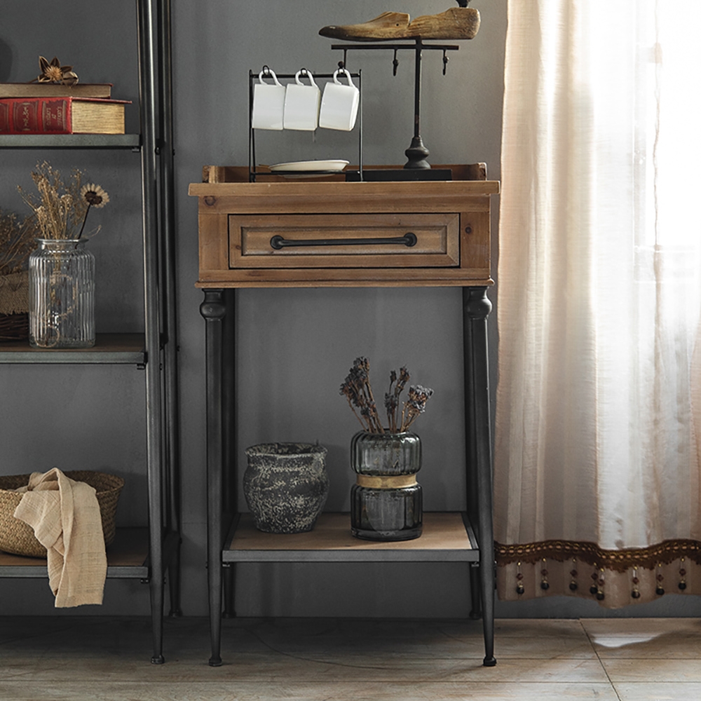 Industrial Standing Kitchen Shelving with Drawer in Black&Natural window image