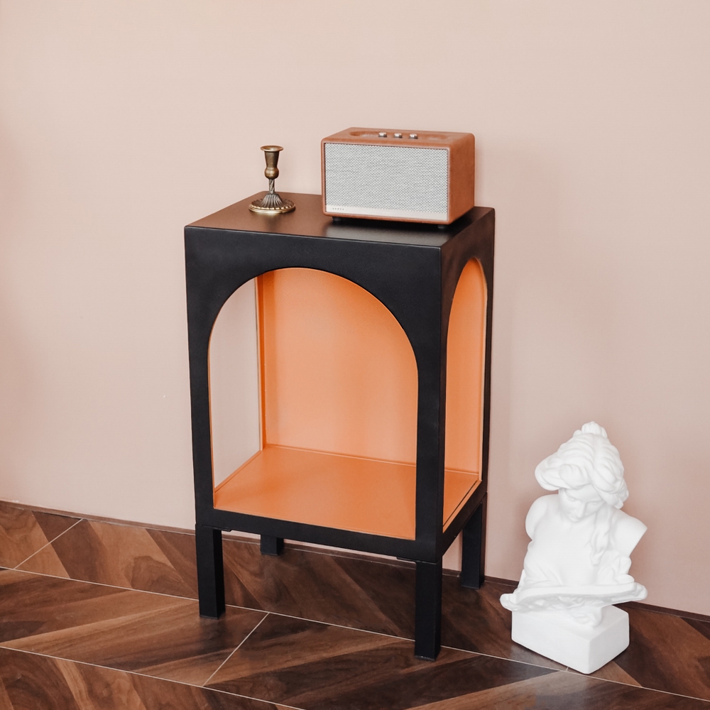 Black & Orange Modern End Table with Storage 2- Tiered Side Table window image