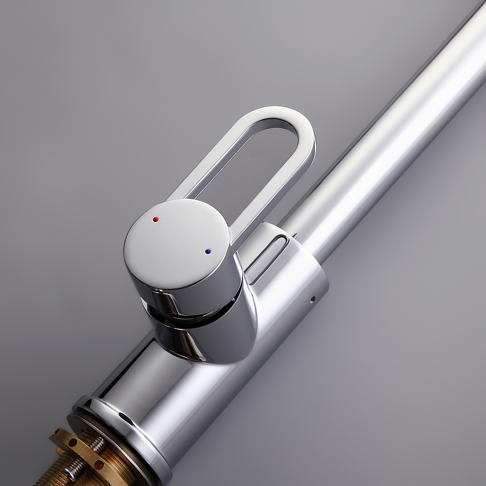 LED Single Side Handle Swivel Spout Kitchen Sink Faucet with Pull-Out Sprayer in Chrome window image