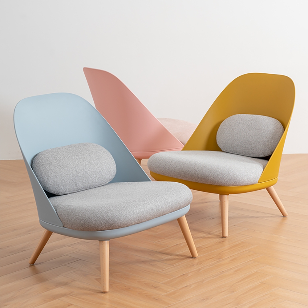 Modern Upholstered Blue Accent Side Chair with Wooden Legs window image