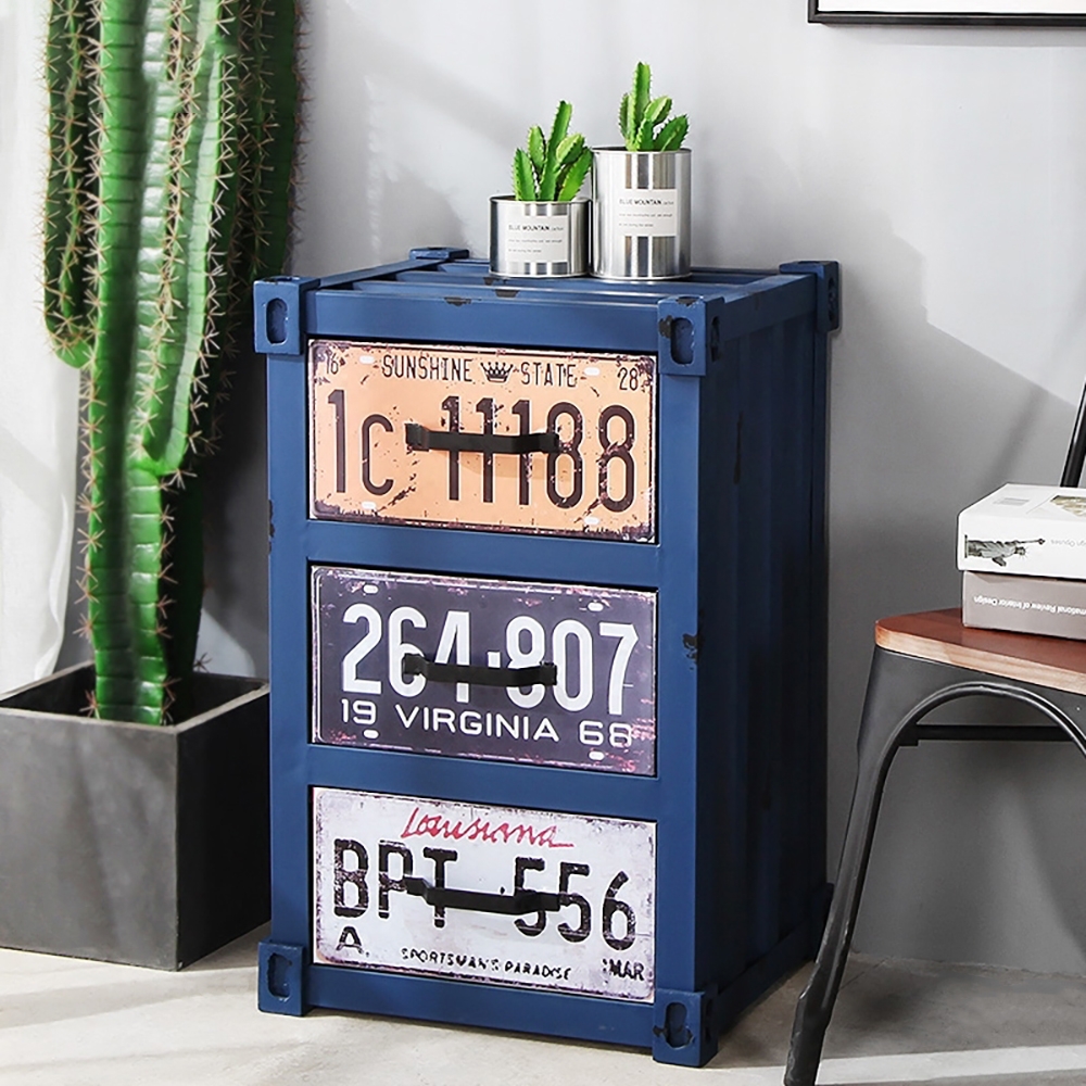Industrial Blue Storage Cabinet Container Chest with 3 Drawers window image
