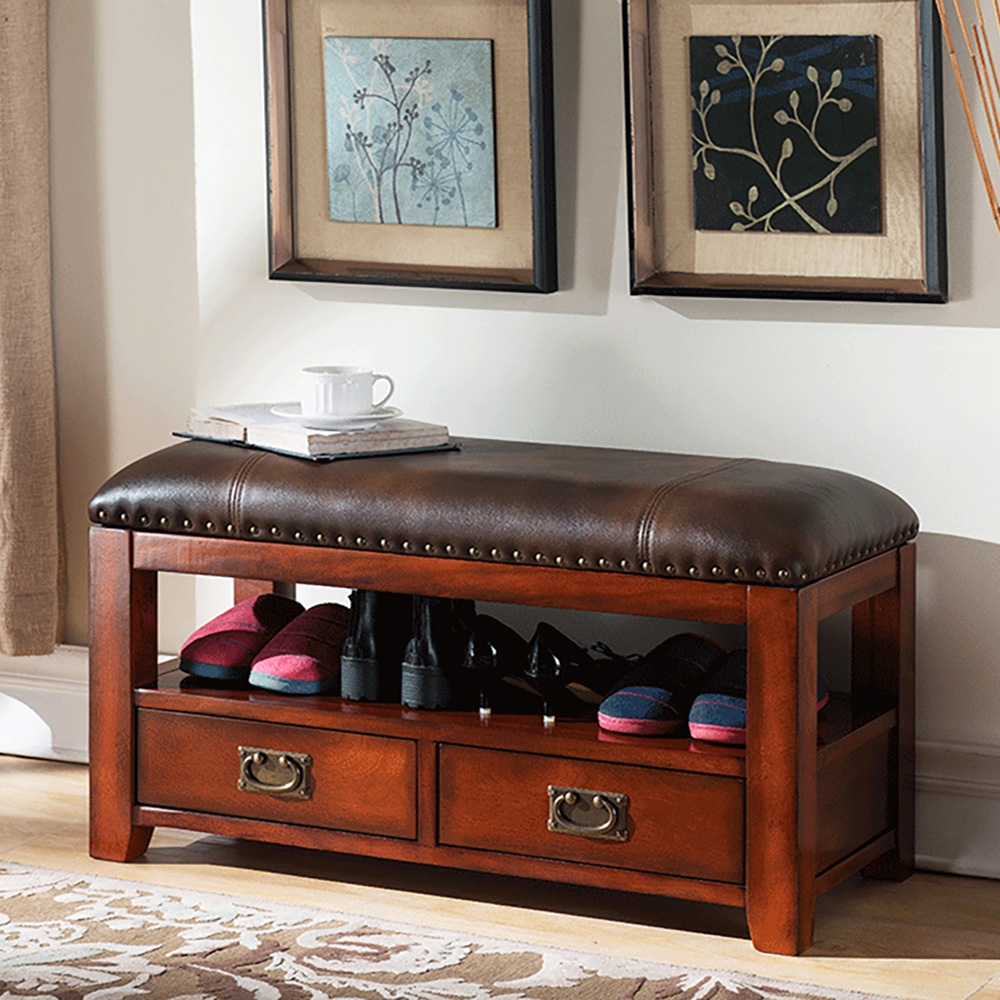 1140mm Modern Hallway Shoe Rack Storage Bench with 1 Shelf 3 Drawers window image