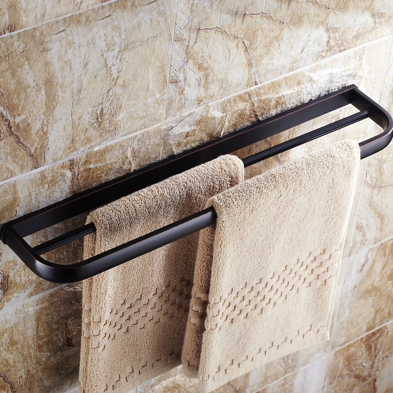 Classy 575mm Barre Double Porte-serviette Mural Bronze Antique en Laiton Massif image de fenêtre