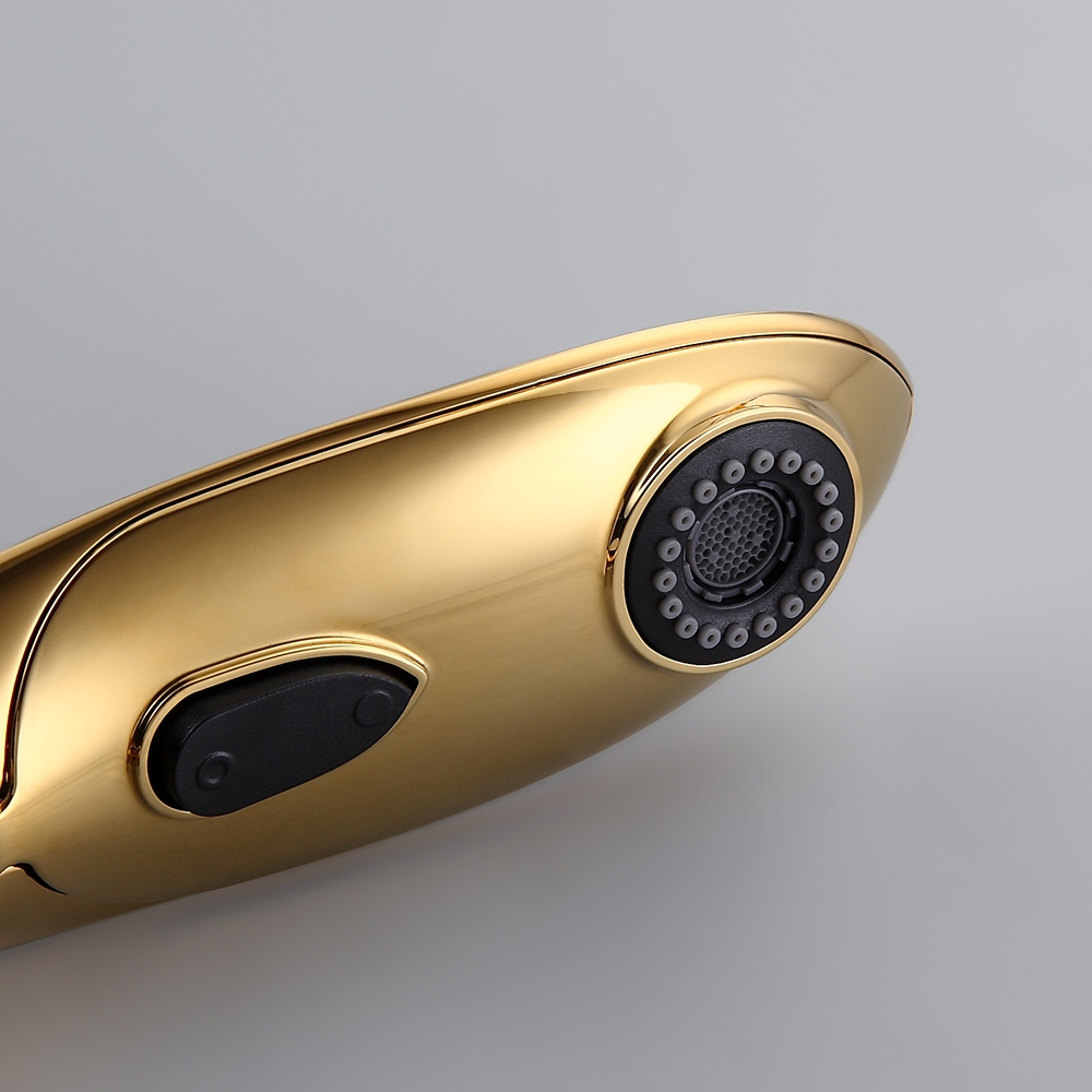 Zime Luxurious Gold 2-Function Pull Down Swivel Kitchen Faucet Single Handle Zinc Alloy Faucet window image