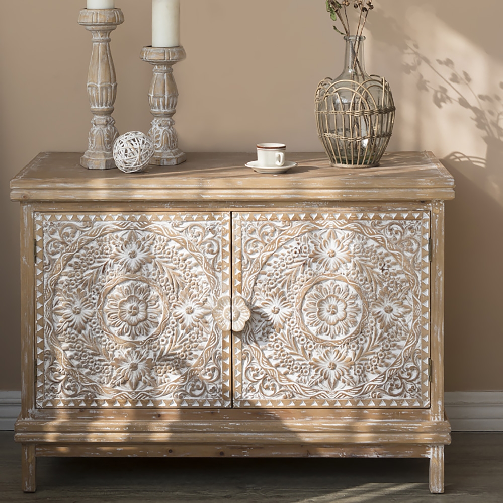 Farmhouse Wood Sideboard Console Cabinet with Storage 2 Door window image