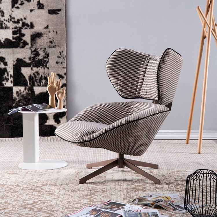Modern Swivel Wingback Lounge Chair Sofa Chair Houndstooth Fabric Upholstery window image