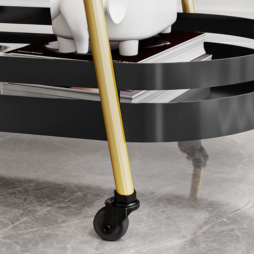 Modern Metal Shelving Freestanding with 2 Shelf & 4 Wheels End Table Black&Gold window image