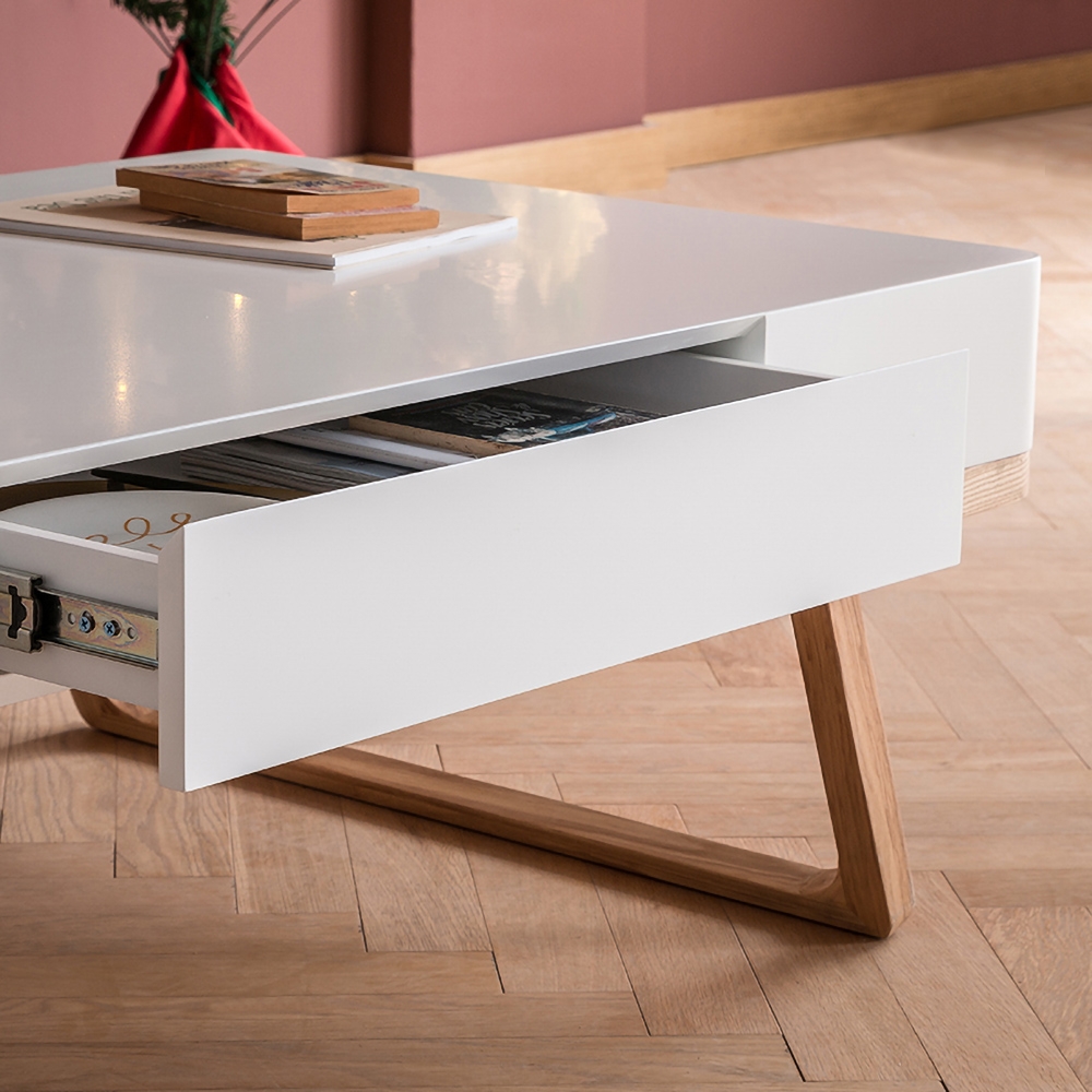 47.2" Rectangular Coffee Table with Drawer Storage White window image
