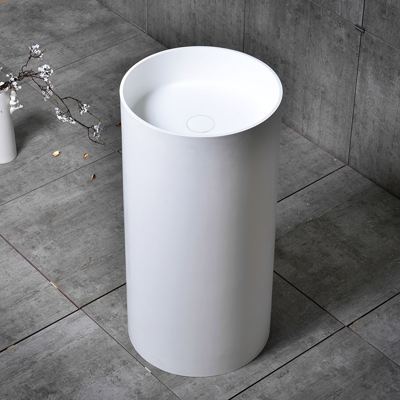 Modern Freestanding Sink Stone Resin Round Pedestal Sink in Matte White for Bathroom window image