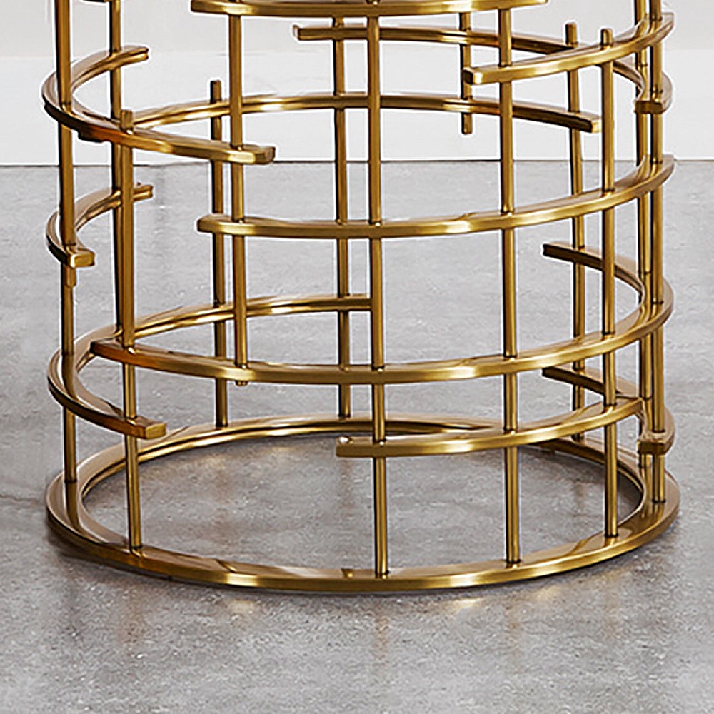 Modern Round Side Table with Tempered Glass Top & Gold Stainless Steel window image