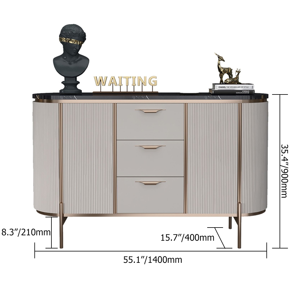 55" Modern Sideboard Buffet Black Faux Marble Top with Doors & Drawers Gold Finish window image