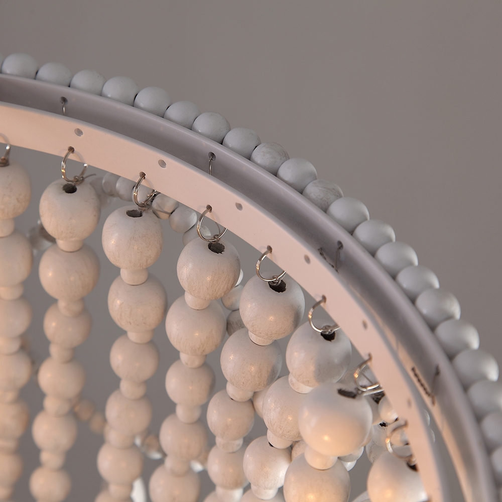 Rita Vintage Country 3-Light Distressed Wood Beaded Basket Pendant Light Ceiling Light in White window image