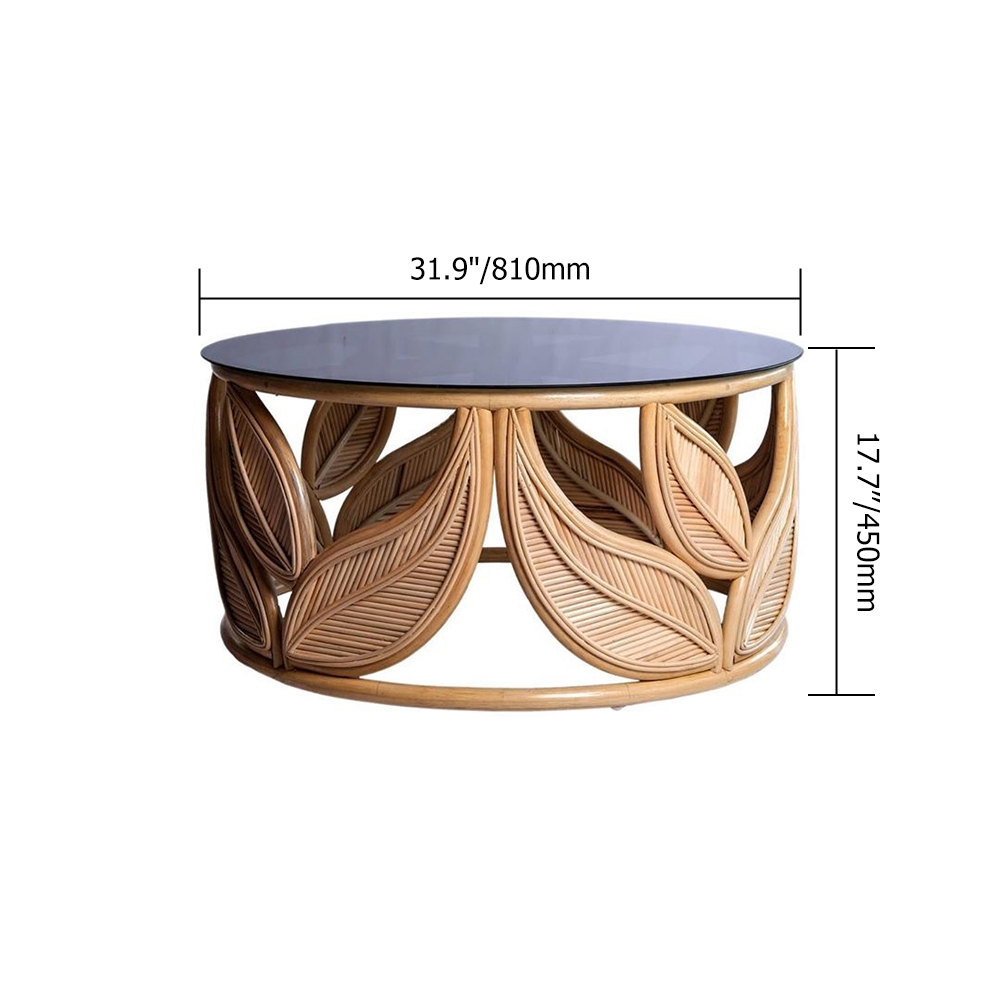 Rustic Coffee Table with Tempered Glass Top Retro Accent Table window image